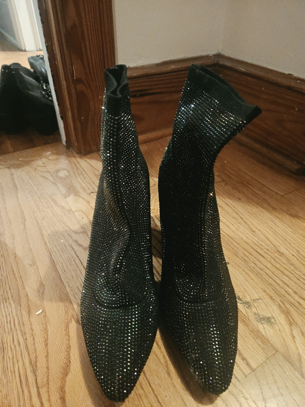 Wild Pair Black Rhinestone Stretch Sock Booties